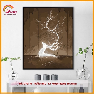 Tranh sơn dầu số hoá tự tô màu Tranhsohoavn Hươu Bạc Tranh hươu nai tuần lộc DV0174