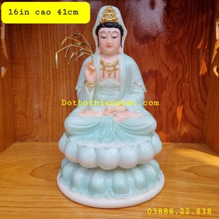Tượng Quan Âm đá màu xanh 16in cao 41cm mẫu mới