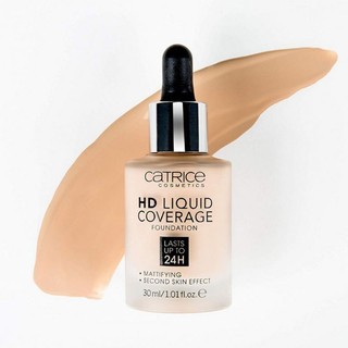 Kem nền Catrice HD Liquid Coverage 30 ml Cho lớp nền hoàn hảo che phủ tốt kiềm dầu có thành phần dưỡng và chống nắng
