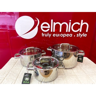 Bộ nồi inox liền khối Elmich Trimax ECO EL-8000 size 16, 18, 22cm inox 304 đáy từ
