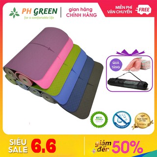 [Tặng túi] Thảm tập yoga định tuyến chống trơn trượt loại 8mm 80x185cm 2 lớp không mùi