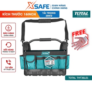 Túi xách dụng cụ TOTAL THT36L01 Giỏ đựng đồ nghề kích thước 16", túi đựng dụng cụ 21 ngăn, đế nhựa chống mài mòn - XSÀFE