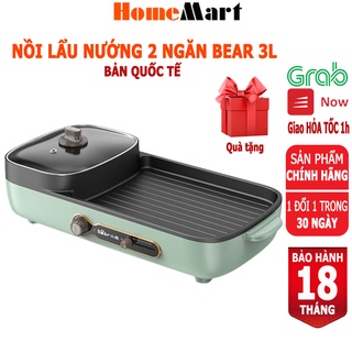 Nồi Lẩu Nướng 2 Ngăn 3000ml (lẩu và nướng) Bear DKL-C15G1, CS 1600W (Hàng chính hãng 1 đổi 1 trong 30 ngày, BH 18 tháng)