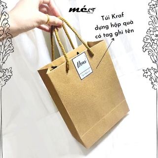 Túi giấy Kraf đựng hộp quà tặng có nhãn ghi tên riêng quai xách tiện lợi
