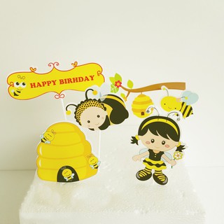 Set cắm happy birthday - Set cắm bé gái ong tinh nghịch - Set cắm giấy