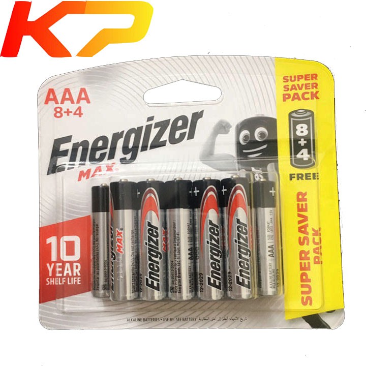 Pin AAA Energizer alkaline LR03 E92 BP-8+4 ( vỉ 12 viên )