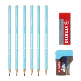 Bộ 6 cây bút chì gỗ STABILO Schwan Pastel 2B + chuốt chì PS4538 + tẩy ER198 (PC421-C6S+)