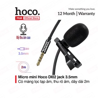 Micro mini Hoco DI02 jack cắm 3.5mm, có màng lọc tạp âm, độ thu âm nhạy, có kẹp giữ thiết bị chắc chắn, tiện lợi, dài 2m