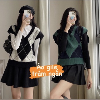 [Hàng sẵn] ÁO GILE LEN TRÁM XANH ĐEN DÁNG NGẮN LEN MỀM MỊN
