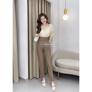 Quần baggy nữ cạp liền đẹp, Quần tây nữ lưng cao công sở