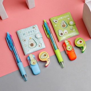 Combo 4 món: Sổ, Bút 4 màu mực, Bút dạ quang, Băng keo mini siêu cute