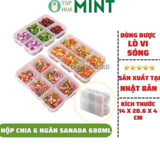 Hộp đựng thực phẩm, hộp trữ đông chia 6 ngăn 680ml Sanada Nhật Bản - Mint ăn dặm