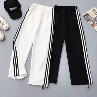 Quần Jogger ống rộng 3 sọc dây rút unisex nam-nữ hai màu trắng đen