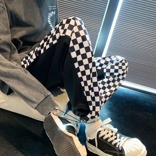 Quần jogger hoạ tiết kẻ ô sọc caro chất thun ống rộng có dây rút ống suông unisex SIB063