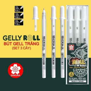 Set 3 bút Gel Sakura Trắng Gelly roll cỡ 05, 08,10