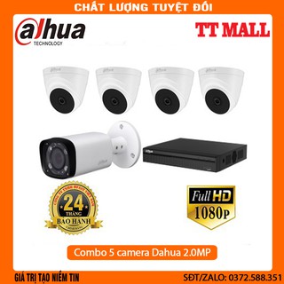 {Giá Hủy Diệt}Trọn Bộ 5 Camera Quan Sát Dahua 2.0MP Full HD 1080P + HDD 500g tặng dây liền nguồn tùy chọn