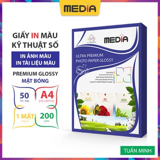 Giấy In Ảnh Media 1 Mặt Bóng A4 200gsm 50 tờ