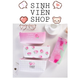 Bóp viết trái dâu một ngăn dáng bóp bút chì đựng dụng cụ học tập, bút viết, văn phòng phẩm kích thước 21x8cm