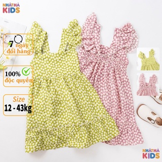 Váy bé gái C1 size đại 12-43kg tay cánh tiên điệu đà chất liệu lanh lụa siêu mát