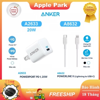 Củ Sạc Nhanh Anker A2634 A2633 20W,Cáp sạc nhanh A8632 USB-C to Lightning, iPhone PD 20W Cho iPhone 12 Pro 11 X 8P iPad