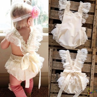 Bộ áo liền quần phối ren xinh xắn cho bé gái