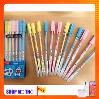 Hộp 12 cây bút bi Doraemon viết xong xóa được đủ màu,Bút tẩy xóa được đặc biệt thông minh, bút tẩy được