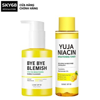 Combo 2 Sản Phẩm Làm Sạch Sâu, Dưỡng Ẩm, Giảm Nám,Trắng Da Some By Mi YUJA (Gel Rửa Mặt Bye Bye YUJA 120g + Toner 150ml)