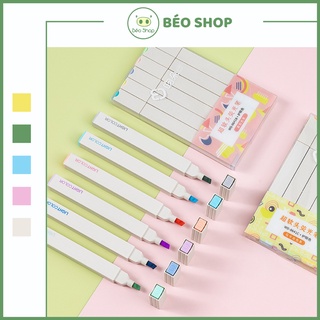 Set 6 bút highlight hình vuông Béo shop , bút dạ quang màu pastel Light color trang trí sổ bullet journal B23