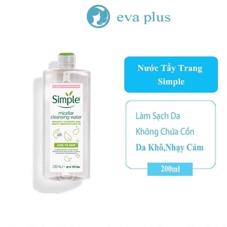Nước tẩy trang Simple Micellar làm sạch, không chứa cồn gây khô rát 200ml