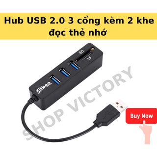 Hub USB 2.0 3 port (Đọc thẻ SD, MicroSD) Hub USB 3 Cổng Kèm 2 Khe Đọc Thẻ Nhớ Micro SD và SD