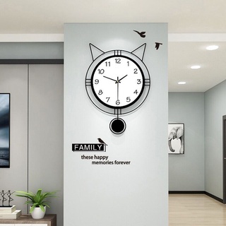 Đồng hồ kim treo tường hình mèo decor phòng khách