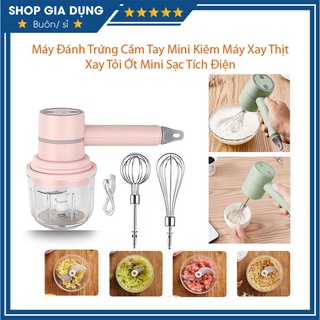Máy Đánh Trứng 2 In 1 Cầm Tay Kiêm Xay Thịt, Xay Tỏi Ớt 3 Chế Độ Sạc Tích Điện, Máy Đánh Trứng Làm Bánh Kem
