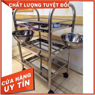 Xe Đẩy INOX - Tặng Kèm 2 Bát INOX Dùng Trong Spa và Thẩm Mỹ Viện