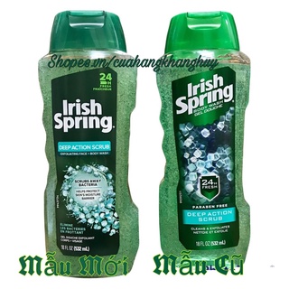 Sữa tắm có hạt và tẩy da chết cho mặt Irish Spring Deep Action Scrub 532 ml của Mỹ (Mẫu Mới)