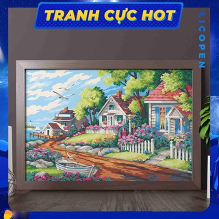 [CÓ SẴN] Tranh Tô Màu Theo Số Licopen - Tranh hoa ngoài hiên nhà - MS150