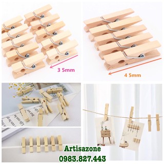 Kẹp gỗ trơn - (Size 3,5cm/ 4,5cm x 7mm) - Set 30 chiếc kèm dây