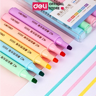 Bút highlight dấu dòng dạ quang màu Macaron Deli – 6 chiếc/ hộp- S605