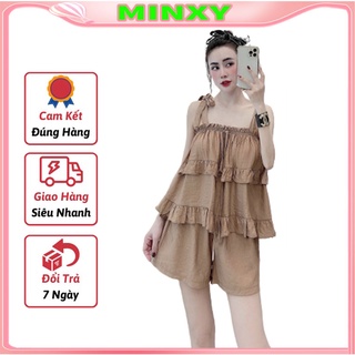 set áo 2 dây bèo tầng mix quần soc đũi,bộ đũi hai dây,chất mát mẻ,dễ mặc