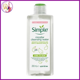 Nước tẩy trang Simple Micellar Cleansing Water dưỡng ẩm và làm sạch da 200ml Anh