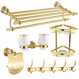 Bộ giá treo phòng tắm phong cách tân cổ điển Đồng mạ vàng Titan cao cấp