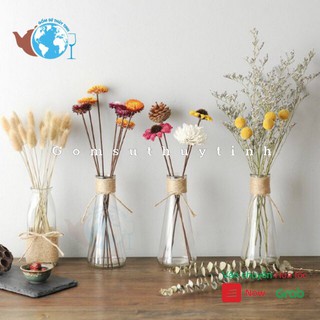 Lọ hoa decor phòng/ Bình hoa thủy tinh cổ tam giác tặng kèm dây dừa trang trí