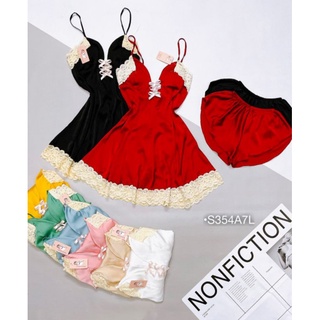 [ĐỒ NGỦ] Sét Váy Ngủ Sexy Nữ Bộ ngủ Hai Dây Viền Ren Nơ Ngực Quần Đùi Lụa Cao Cấp Mịn Đẹp