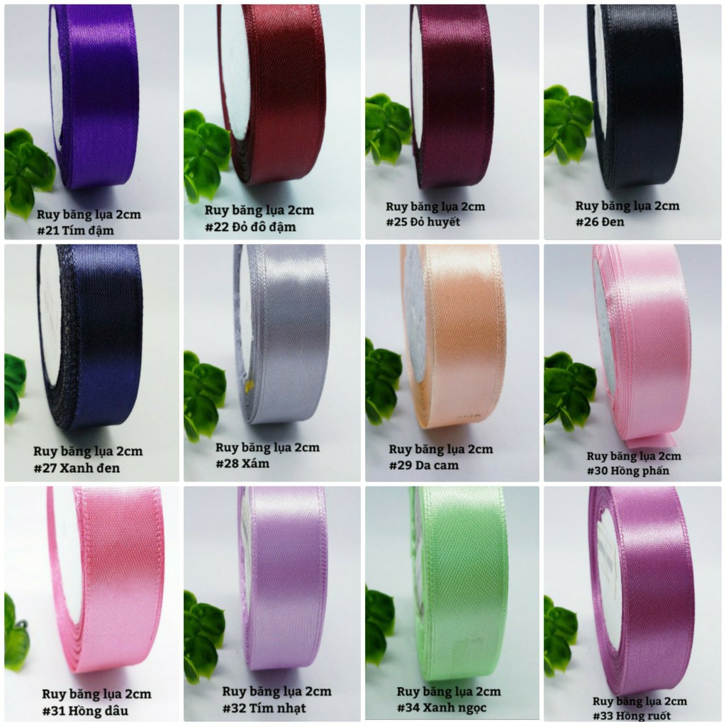 Ruy băng lụa 2cm - ( cuộn 22m) - Bảng màu 2/3