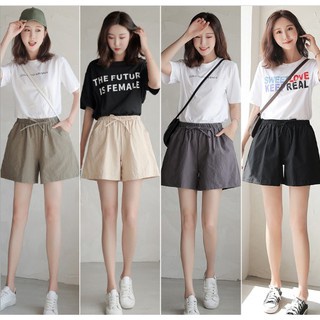 Quần đùi nữ ống rộng cạp chun co giãn chất vải đũi mềm mát - Quần short ngắn vải đũi bigsize dáng suông lưng chun