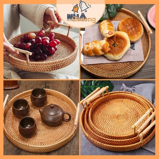 (KHO SỈ) Khay mây tròn đựng đồ, khay mây guột đi picnic, khay decor cao cấp xuất khẩu