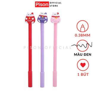 Bút bi nước mực gel hình Mèo lucky Pison, mực đen ngòi kim 0.38mm - SP0726 - 1 cái