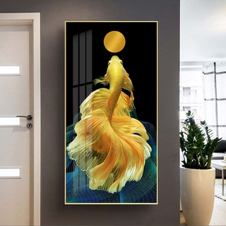 Tranh Đính Đá CÁ CHÉP CHƠI TRĂNG (ĐÁ ABC CAO CẤP). Kích Thước: 70cm x 50cm