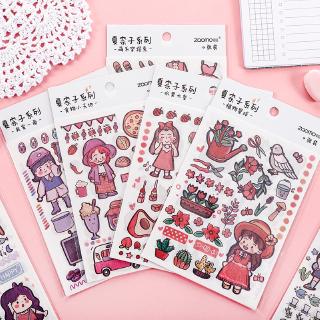 Bộ 4 tờ sticker hình cô gái hoạt hình phong cách Nhật Bản đáng yêu