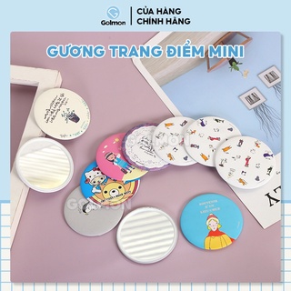 Gương trang điểm mini cầm tay bỏ túi Hàn Quốc mini siêu cute viền kim loại Golmon