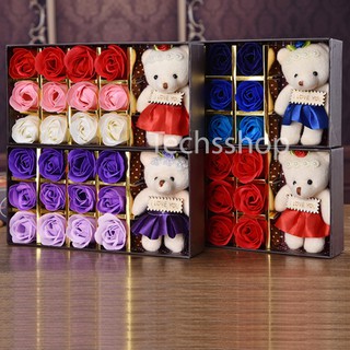 Hộp quà hoa hồng sáp 12 bông hồng kèm gấu - Quà tặng cho mẹ - Quà 8/3 cho bạn gái - Sweet love